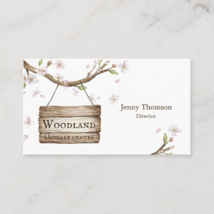 Sweet Whimsicle Wood Sign in Tree Daycare Center Business Card