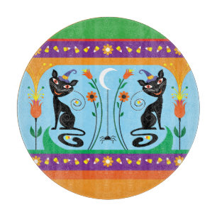 Sweet Whiskers and Spooky Blooms Cutting Board