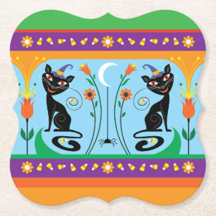 Sweet Whiskers and Spooky Blooms Paper Coaster