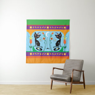Sweet Whiskers and Spooky Blooms Tapestry