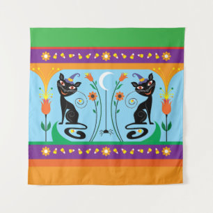 Sweet Whiskers and Spooky Blooms Tapestry