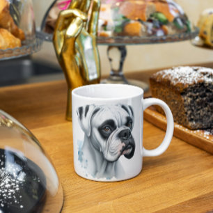 Sweet White Boxer Dog in Watercolor Coffee Mug