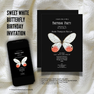 Sweet White Butterfly Birthday Invitation