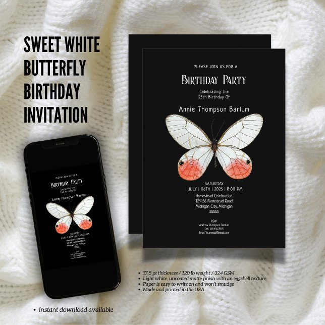 Sweet White Butterfly Birthday Invitation (The Butterfly Studio
Sweet White Butterfly Birthday Invitation)