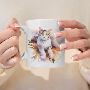 Sweet White Cat Watercolor Illustration Coffee Mug