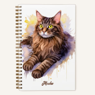 Sweet White Cat Watercolor Illustration Notebook
