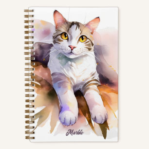 Sweet White Cat Watercolor Illustration Notebook
