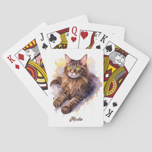 Sweet White Cat Watercolor Illustration Playing Cards (Back)