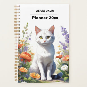 Sweet White Cat Watercolor Undated    your name Planner