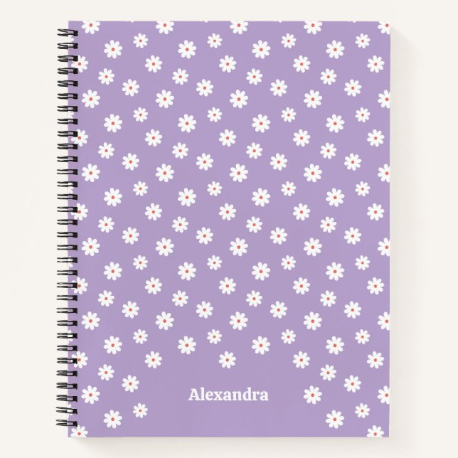 Sweet White Daisies Floral Pattern Personalised Notebook (Front)