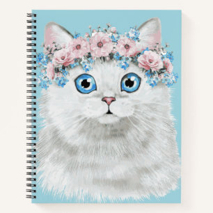 Sweet White Floral Cat Notebook