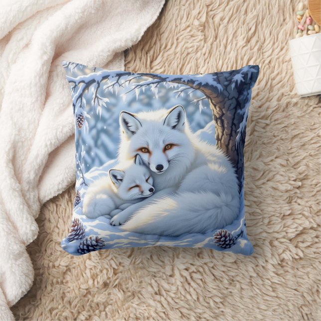 Sweet White Foxes in the Snow Cushion (Blanket)