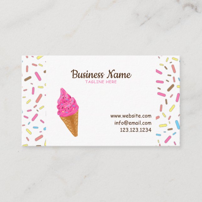 Sweet White Frosting Sprinkles Ice Cream Shop Business Card (Front)