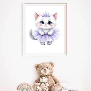 Sweet White Kitten Princess in Purple Tutu Royal Poster