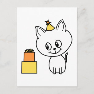 Sweet White Kitten Wearing a Birthday Hat. Postcard
