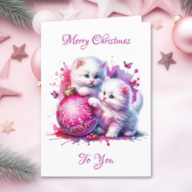 Sweet White Kittens Christmas Holiday Card (Creator Uploaded)