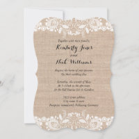 Sweet White Lace Burlap Wedding Invitation