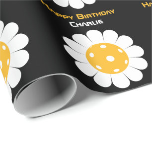 Sweet white pickleball flower custom name wrapping paper