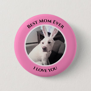 Sweet White Puppy Dog With Easter Bunny Ears Mum 6 Cm Round Badge