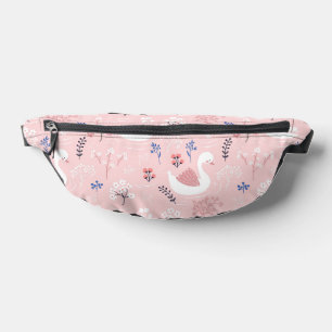 Sweet White Swans On Pastel Pink Floral Ballet Bum Bags