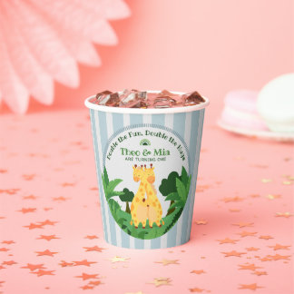 Sweet Wild Giraffe Twins Safari Jungle 1st Bday Paper Cups
