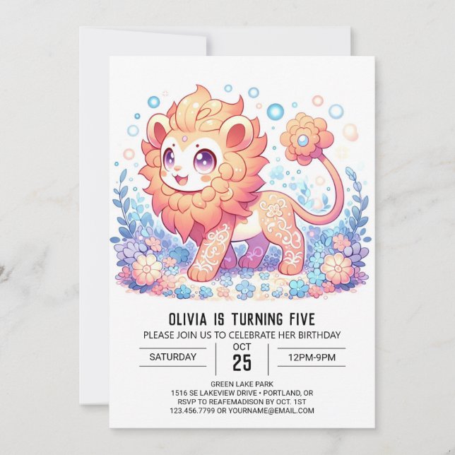 Sweet Wild Lion Digital Birthday Invitation (Front)