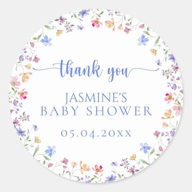 Sweet Wildflower Baby Shower Thank You Favor Classic Round Sticker (Front)