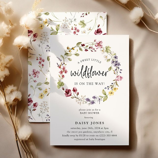 Sweet Wildflower Wreath Baby Shower Invitation (Creator Uploaded)