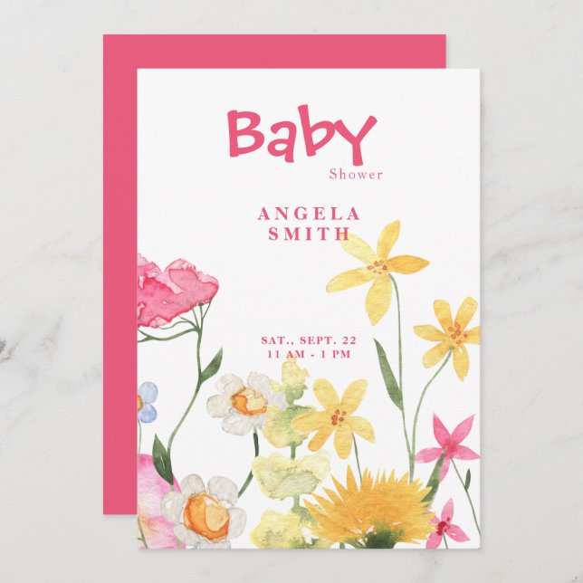 Sweet Wildflowers Colourful Baby Shower Invitation (Front/Back)