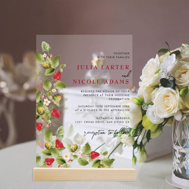 Sweet Wildflowers Strawberry Wedding Shower Acrylic Invitations (Creator Uploaded)