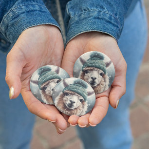 Sweet Winter Alpaca, custom 7.5 Cm Round Badge