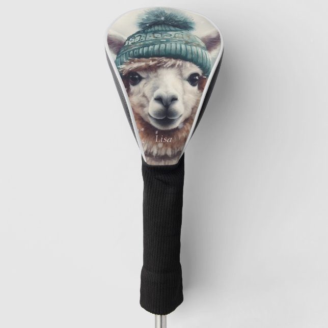 Sweet Winter Alpaca, custom Golf Head Cover (Front)