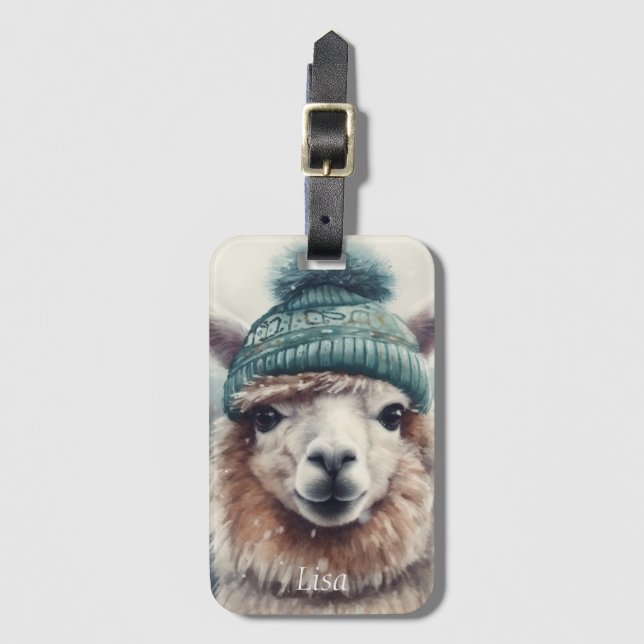 Sweet Winter Alpaca, custom Luggage Tag (Front Vertical)