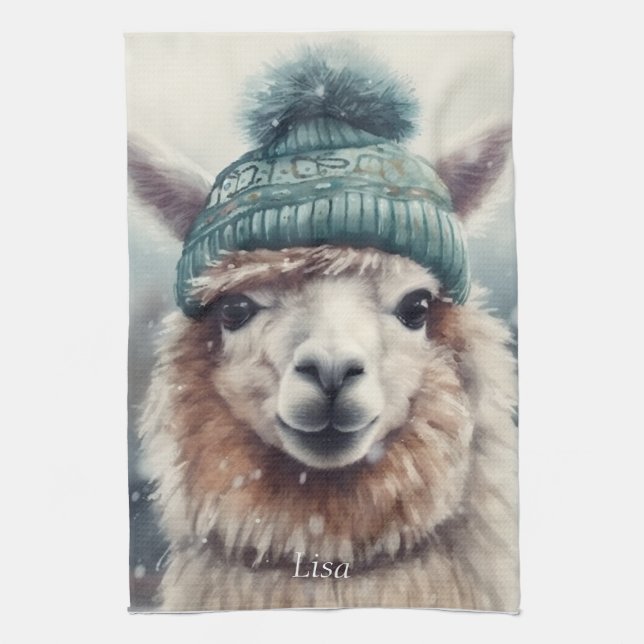 Sweet Winter Alpaca, custom Tea Towel (Vertical)