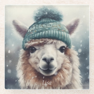 Sweet Winter Alpaca Glass Coaster