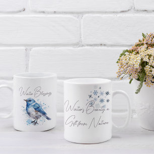 Sweet Winter Bird Inspiring Watercolor Two-Tone Coffee Mug