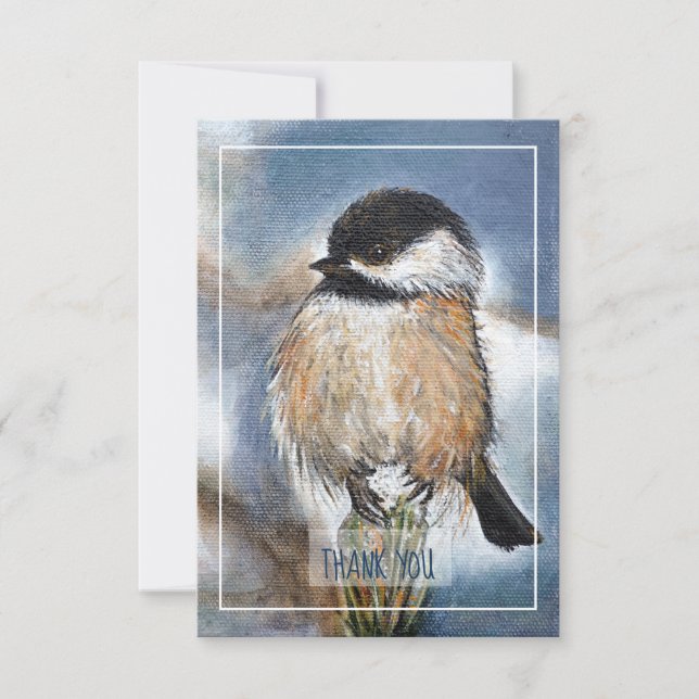 Sweet Winter Chickadee Bird Artwork Thank You Card (Front)