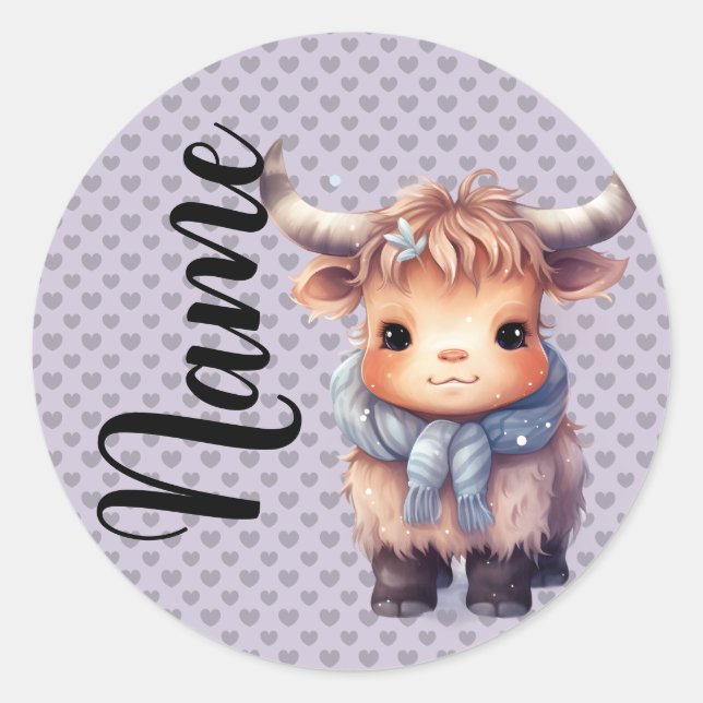 Sweet winter cow classic round sticker (Front)