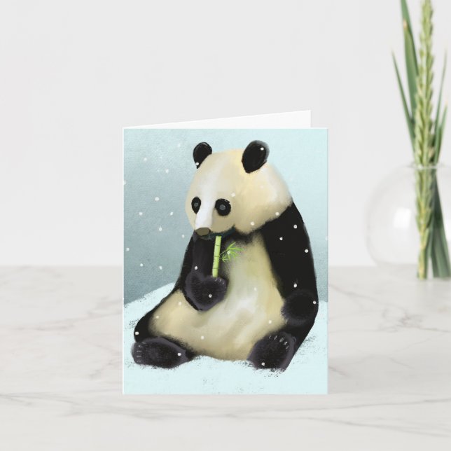 Sweet Winter Panda in Snow BLANK Greeting Card (Front)