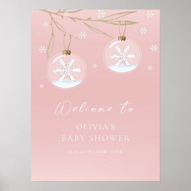 Sweet Winter Snowflake Baby Shower Welcome Sign (Front)