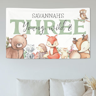 Sweet Woodland Animal 3rd Birthday Party Banner