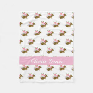 Sweet Woodland Animal Pink Wildflowers Nursery  Fleece Blanket