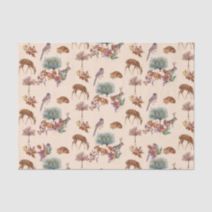 Sweet Woodland Animals and Birds Tan Background  Tissue Paper