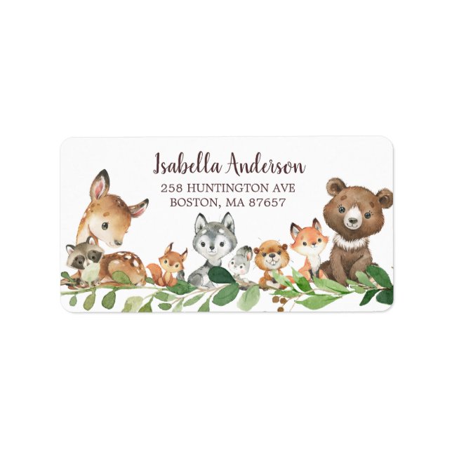 Sweet Woodland Animals Baby Shower Address Label (Front)