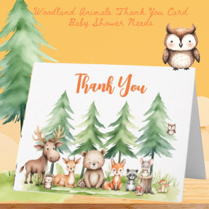 Sweet Woodland Animals Baby Shower Orange Thank You Card