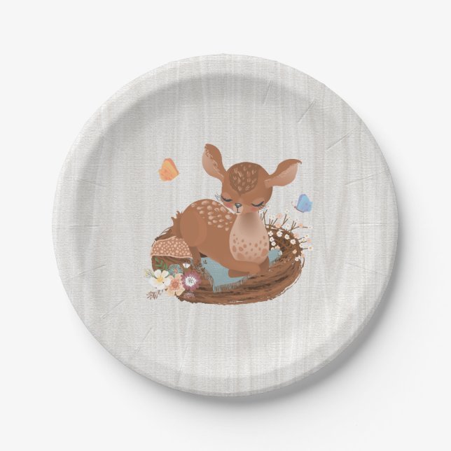 Sweet woodland baby deer baby shower paper plates (Front)