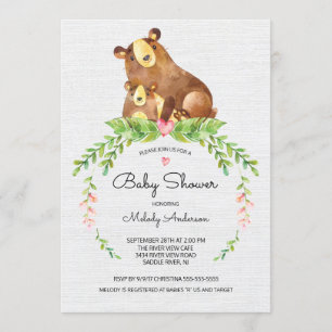 Sweet Woodland Bear Baby Shower Invitation