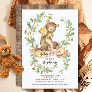 Sweet Woodland Bear Baby Shower Invitation
