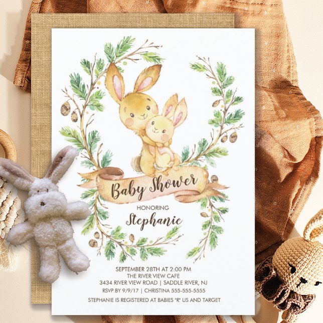 Sweet Woodland Bunny Baby Shower Invitation (Creator Uploaded)