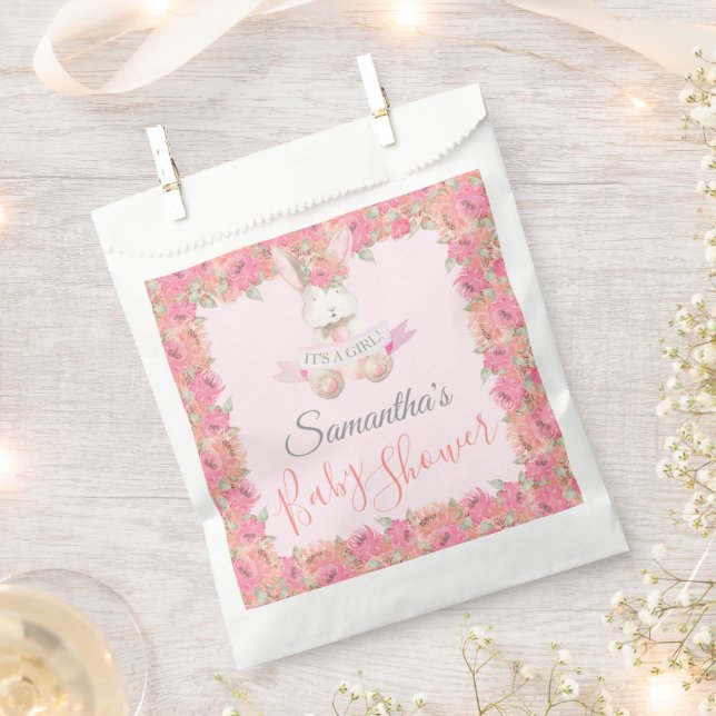 Sweet Woodland Bunny Girl Baby Shower Favour Bags (Clipped)
